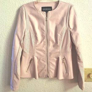 Guess Pastel Pink Faux Leather Peplum Jacket